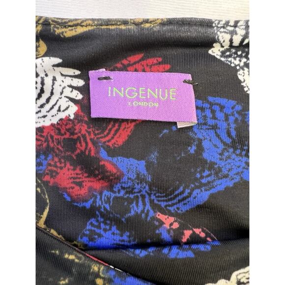 Ingenue London Dress Stretchy Long Sleeve Ruched Detail Black Owl Print Sz 4 - Picture 13 of 15